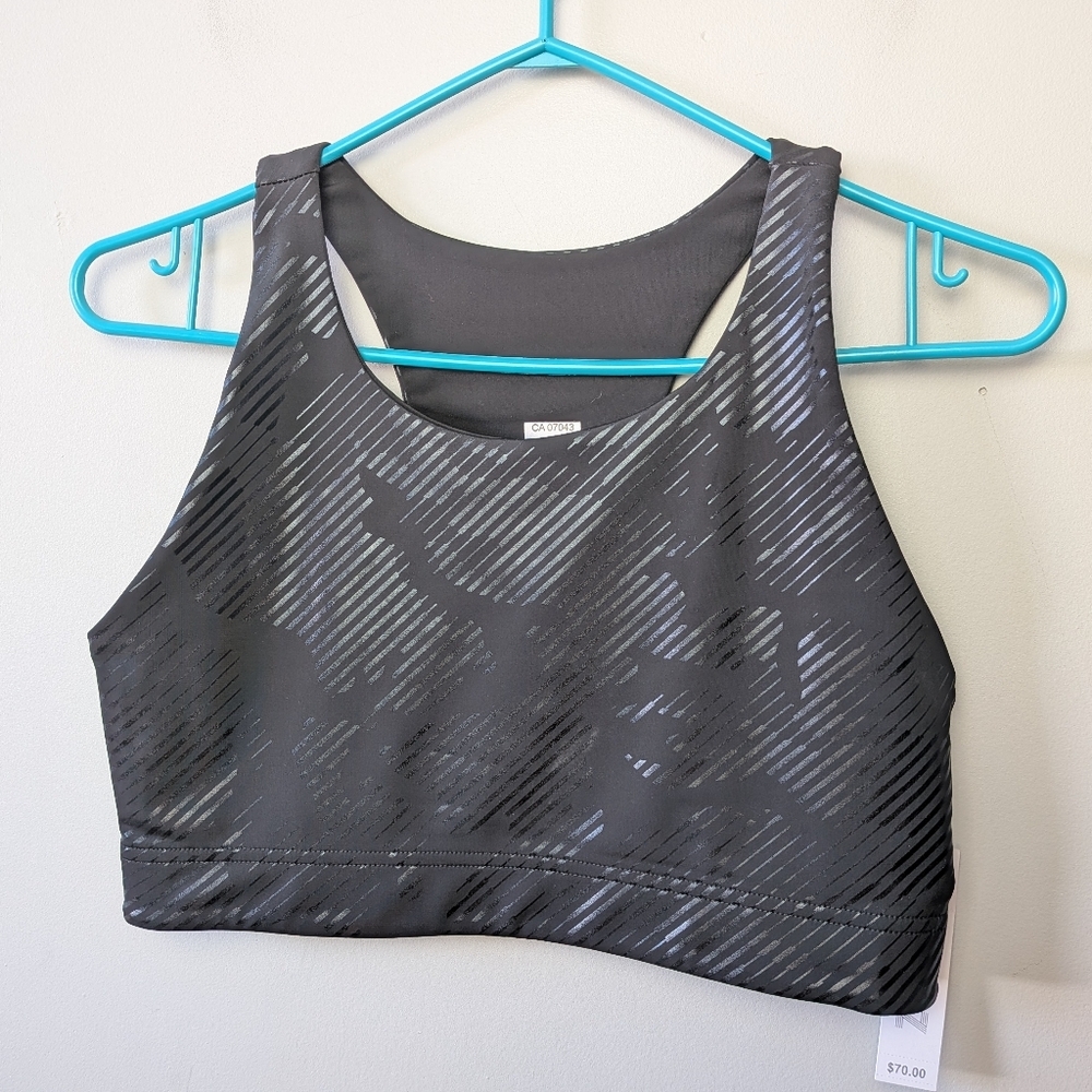 NWT TEREZ Women Sports Bra Black Glossy Size L Activewear Stretch